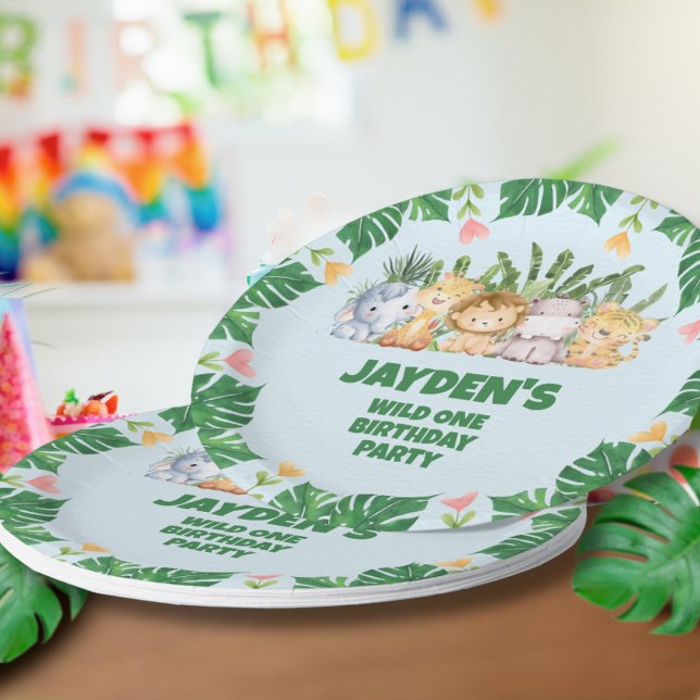 Cute Wild One Tropical Jungle Safari Animals Paper Plate (Creator Uploaded)
