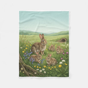 Cute Wild Rabbits In Green Meadows Fleece Blanket