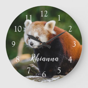 Cute Wild Red Panda Photo Personalized Large Clock