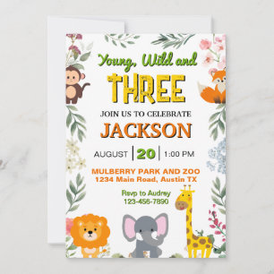 Cute Wild Safari Any Age Birthday Party Invitation