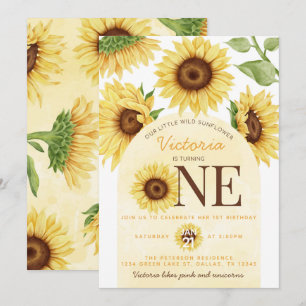 Cute Wild Sunflower turning ONE 1st Birthday Party Invitation