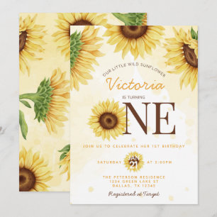 Cute Wild Sunflower turning ONE 1st Birthday Party Invitation