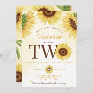 Cute Wild Sunflower turning TWO 2nd Birthday Party Invitation