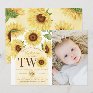 Cute Wild Sunflower turning TWO 2nd Birthday Party Invitation