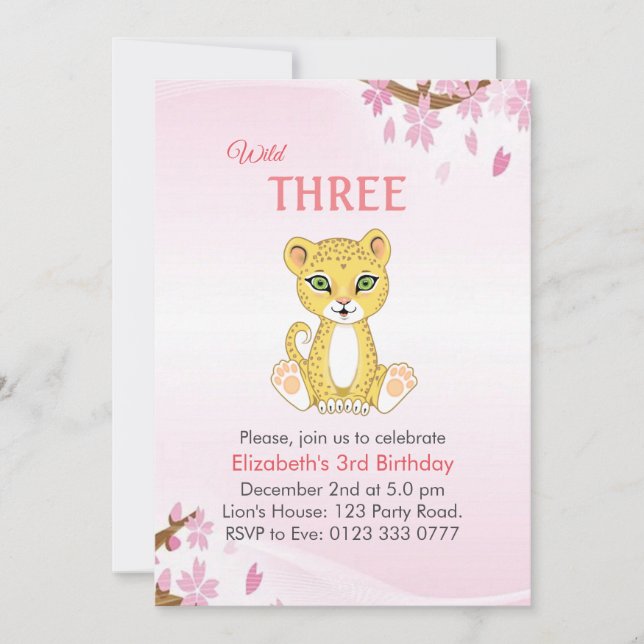 Cute Wild Three Leopard 3e Invitation d'anniversai (Devant)