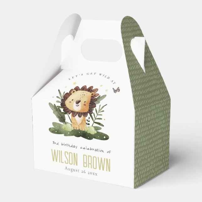 Cute Wild Tropical Jungle Animal Lion Birthday Favor Box (Front Side)