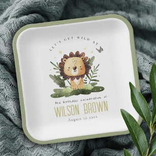 Cute Wild Tropical Jungle Animal Lion Birthday Paper Plate