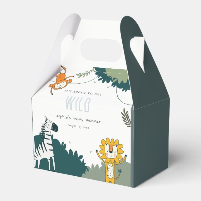 Cute Wild Tropical Jungle Animals Baby Shower Favor Box (Front Side)