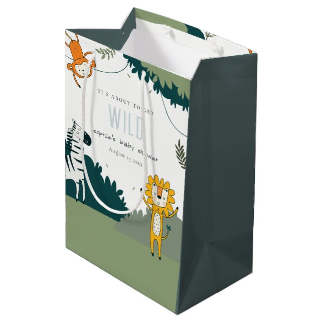 Cute Wild Tropical Jungle Animals Baby Shower Medium Gift Bag (Back Angled)