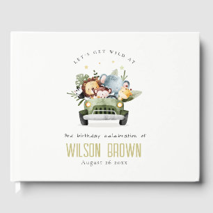Cute Wild Tropical Jungle Animals in Car Birthday Guest Book