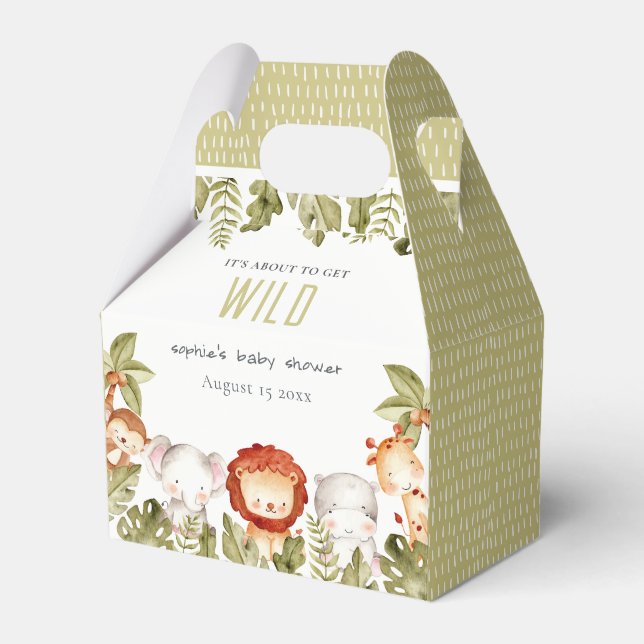 Cute Wild Tropical Safari Animals Baby Shower Favor Box (Front Side)