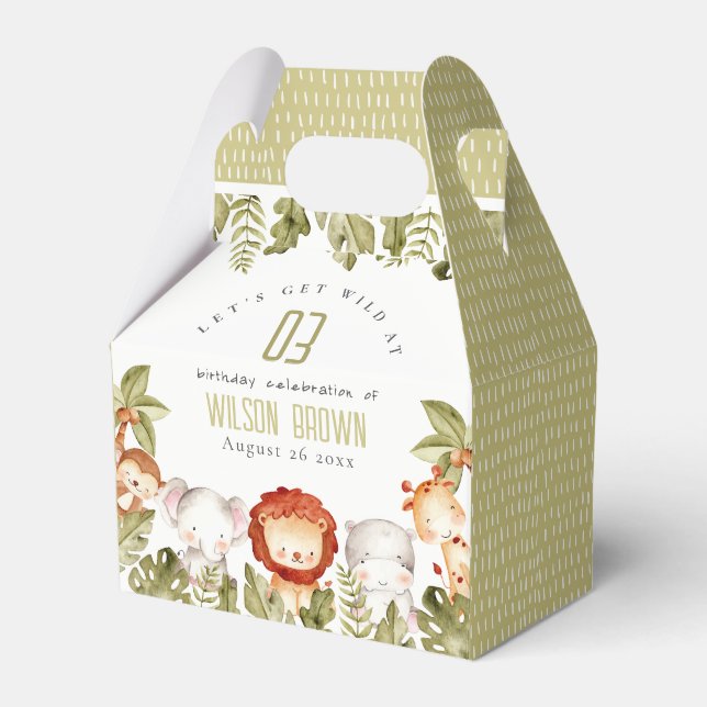 Cute Wild Tropical Safari Animals Kids Birthday Favor Box (Front Side)