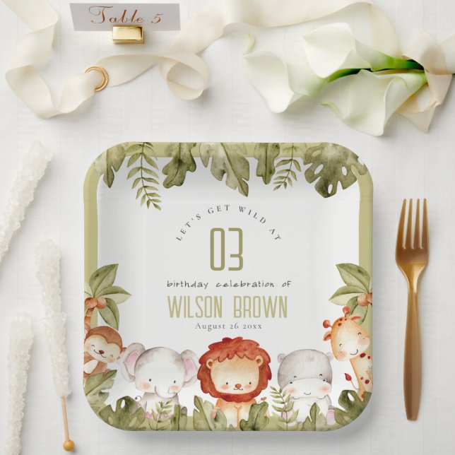 Cute Wild Tropical Safari Animals Kids Birthday Paper Plate (Wedding)