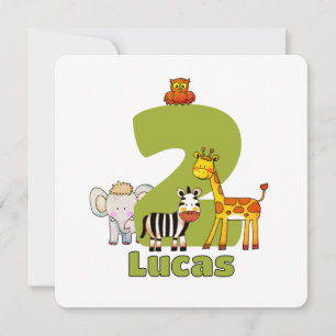 Cute Wild Two Animals Child's 2nd Birthday Invitation