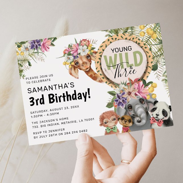 Cute Wild, Young & Three Jungle 3rd Birthday Party Invitation (Creator Uploaded)