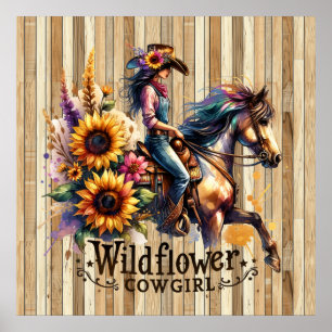 Cute wildflower cowgirl Western Poster