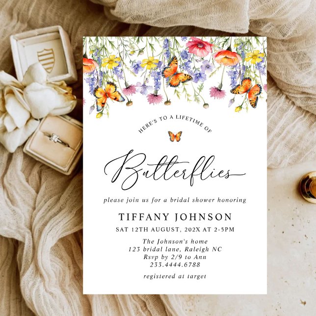 Cute Wildflowers Butterflies Floral Bridal Shower  Invitation (Creator Uploaded)