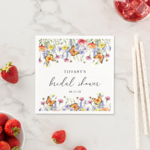 Cute Wildflowers Butterflies Floral Bridal Shower Napkin