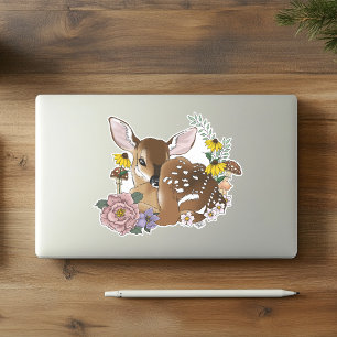 Cute Wildflowers Fawn Blue Baby Deer Woodland