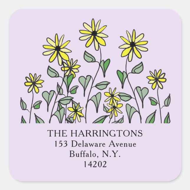 Cute Wildflowers Lavender Square Return Address Sticker (Front)