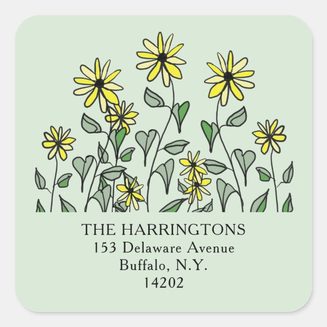 Cute Wildflowers Sage Green Square Return Address Square Sticker (Front)
