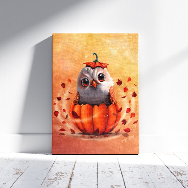 Cute Wildlife Of An Owl's Echo: Autumn's Guardian Canvas Print (Creator Uploaded)