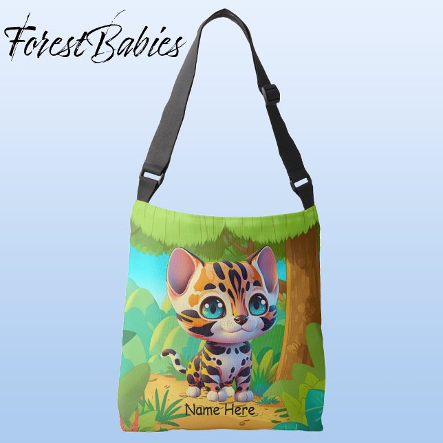 Cute Wildlife Tiger Kids Safari Cartoon Graphic Crossbody Bag (Tiger ForestBabies Crossover Bag - Front)