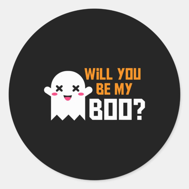 Cute Will You Be My Boo Ghost Halloween! Love Part Classic Round Sticker (Front)