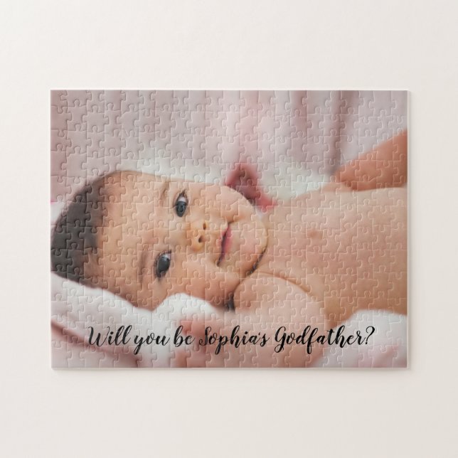 Cute Will You Be My Godfather Script Photo Jigsaw Puzzle (Horizontal)