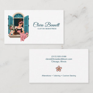 Cute Window Seamstress Custom Sewing Tailor Business Card