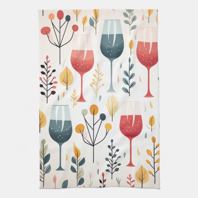 Cute wine cups kitchen towel (Vertical)