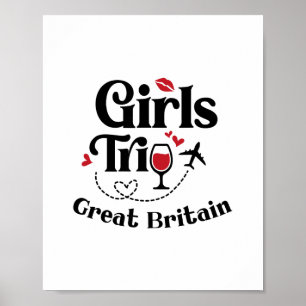 Cute Wine Girls Trip Great Britain Travel Vacation Poster