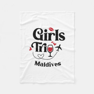 Cute Wine Girls Trip Maldives Travel Vacation Fleece Blanket