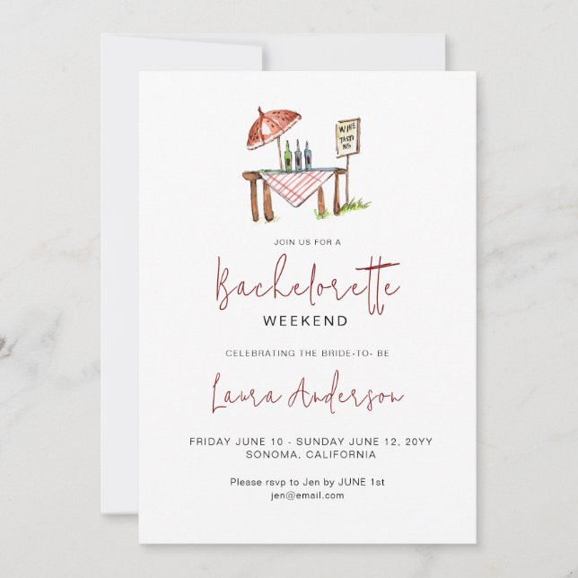 Cute Wine tasting Bachelorette weekend  Invitation (Front)