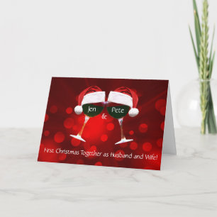 Cute Wine Themed First Christmas Married Couple Card