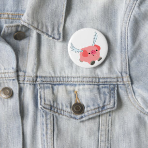 Cute Winged Cartoon Pig 2 Inch Round Button