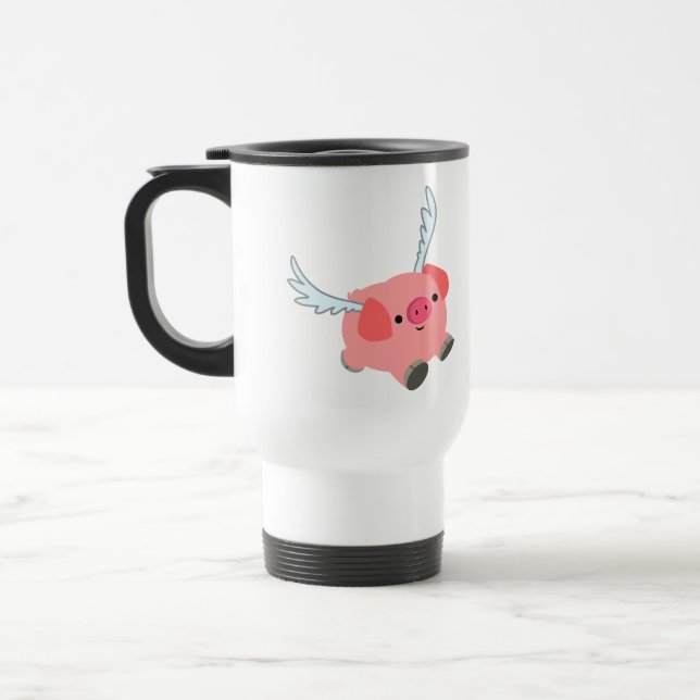 Cute Winged Cartoon Pig Commuter Mug (Left)