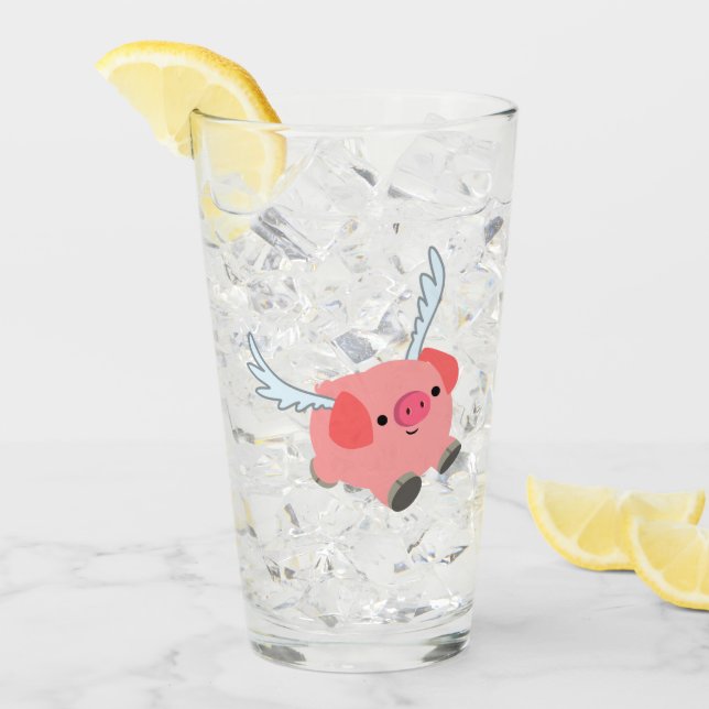 Cute Winged Cartoon Pig Glass (Front Ice)