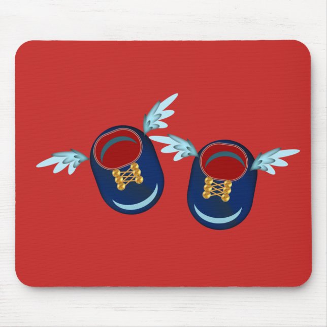 Cute winged little shoes in blue and red mouse pad (Front)