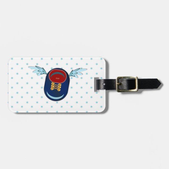 Cute winged shoe cartoon & stars luggage tag (Front Horizontal)