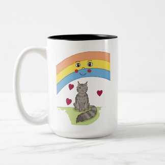 Cute Winking Cat under Smiling Rainbow Coffee Mug