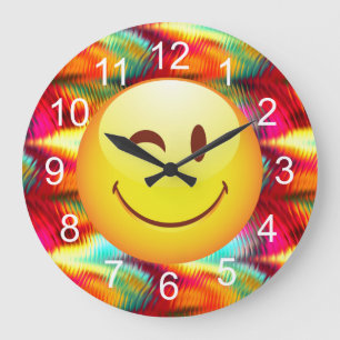 Cute Winking Happy Face and Bright Colours Large Clock