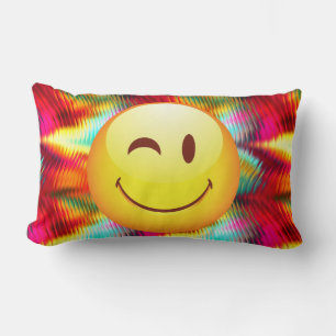 Cute Winking Happy Face and Bright Colours Lumbar Pillow