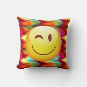 Cute Winking Happy Face and Bright Colours Throw Pillow