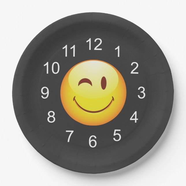 Cute Winking Happy Face & Numbers Paper Plate (Front)