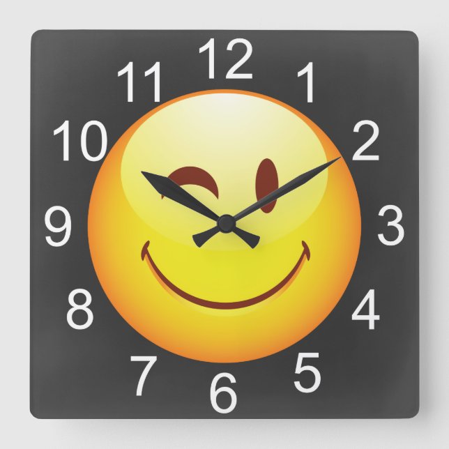 Cute Winking Happy Face Square Wall Clock (Front)