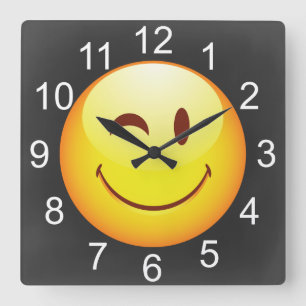 Cute Winking Happy Face Square Wall Clock