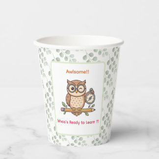 Cute Winking Owl Back to School Toon Illustration Paper Cups