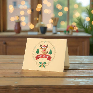 Cute Winking Reindeer Happy Holidays Christmas Car Thank You Card