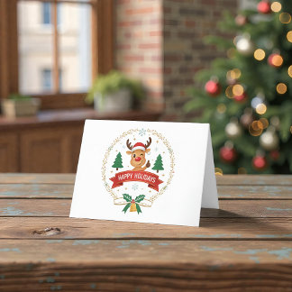 Cute Winking Reindeer Happy Holidays Christmas Car Thank You Card